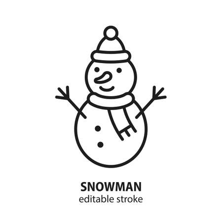 Snowman line vector icon. Symbol of New Year. Editable stroke.のイラスト素材