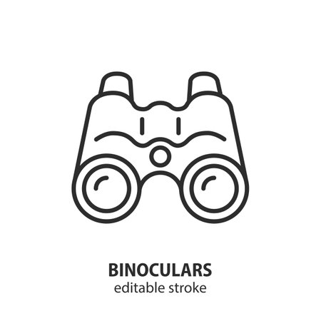 Binoculars line vector icon. Symbol of navigation, tourism and spy. Editable stroke.のイラスト素材