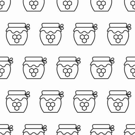 Honey jar line seamless pattern. Beekeeping vector concept.のイラスト素材