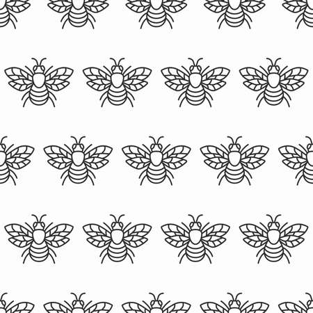 Bee flat line seamless pattern. Vector illustration.のイラスト素材