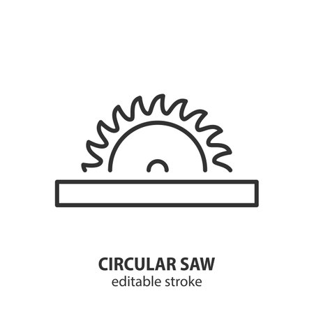Circular saw blade line icon. Joinery vector symbol. Editable stroke.のイラスト素材
