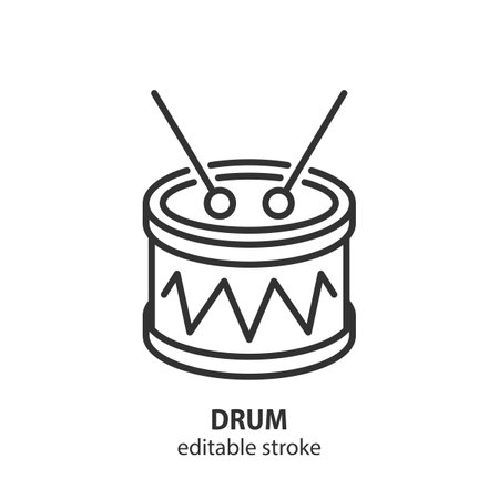 Drum line icon. Kid toy vector sign. Music instrument symbol. Editable stroke.のイラスト素材