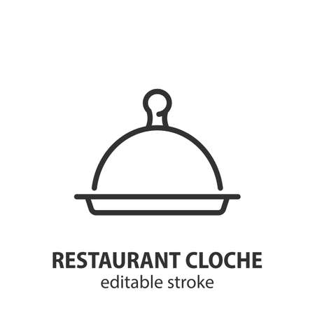 Restaurant cloche line icon. Serving tray vector sign. food cover symbol. Editable stroke.のイラスト素材