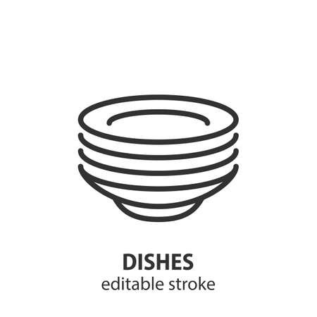 Dishes line icon. Stack of plates vector sign. Editable stroke.のイラスト素材