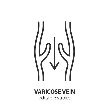 Varicose veins line icon. Venous circulation varicose veins outline vector symbol. Editable stroke.のイラスト素材