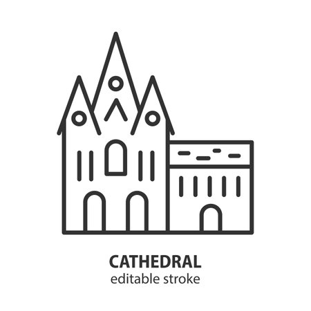 Cathedral building line icon. Christian church outline vector illustration. Editable stroke.のイラスト素材