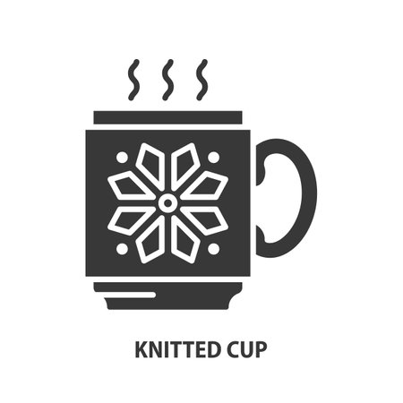 Knitted winter cup of hot drink glyph illustration. Symbol of christmas. Vector illustration.のイラスト素材