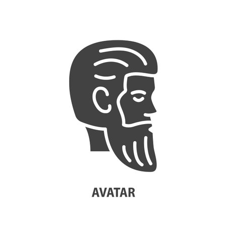 Man with beard glyph icon. Head of man. Hipster avatar. Vector illustration.のイラスト素材