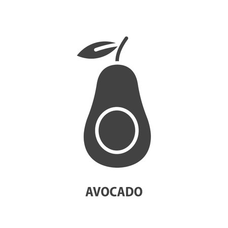 Avocado with leaf glyph icon. Fruit symbol. Vector illustration.のイラスト素材