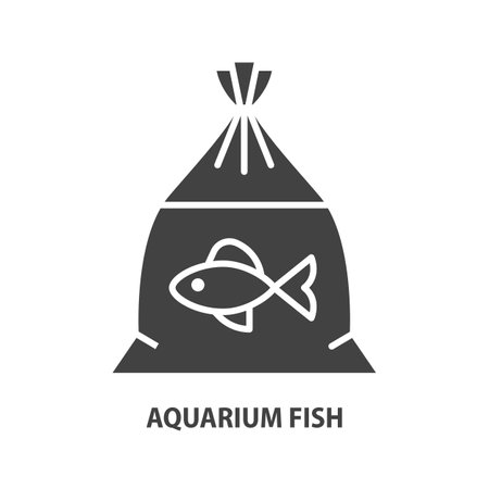 Aquarium fish in plastic bag glyph icon. Tropical fish vector symbol.のイラスト素材