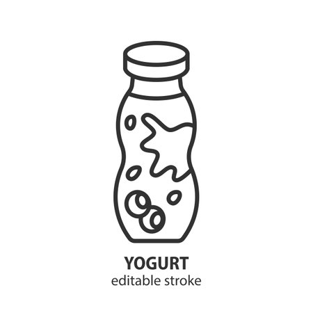 Yogurt bottle line icon. Dairy product vector illustration. Editable stroke.のイラスト素材