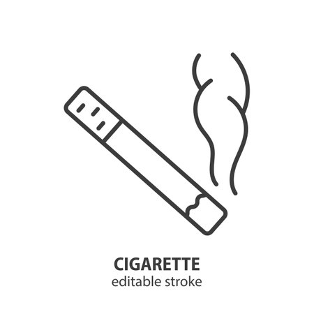 Smoking line icon. Cigarette outline symbol. Editable stroke. Vector illustration.のイラスト素材