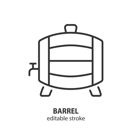 Beer barrel line icon. Wine wooden barrel symbol. Vector sign of alcohol drink. Editable stroke.のイラスト素材
