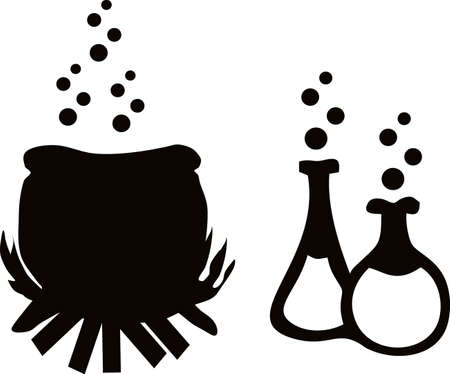 Witch potion cauldron. Potion bottle Vector illustration.のイラスト素材