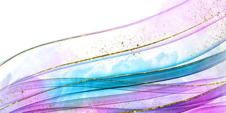 Abstract background in fluid art style. Alcohol ink, gold leaf, watercolor stains.