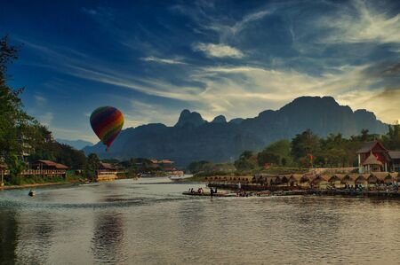 Nam Song river,  Viangvieng Laosのeditorial素材