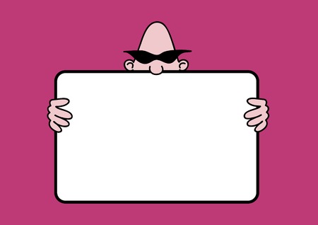 cartoon of bald man holding blank notice boardのイラスト素材