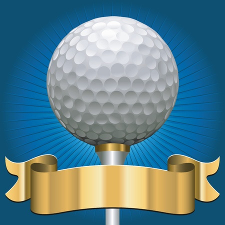 golf ball with award scroll banner in goldのイラスト素材