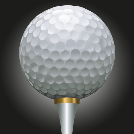 close up illustration of golf ball on a gold tee against a black backgroundのイラスト素材