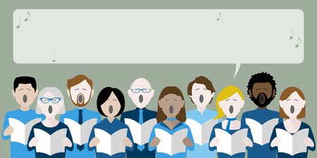 Group of choir singers with speech bubble for text