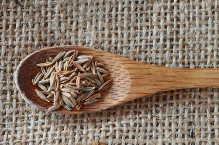 Fennel seeds over rustic backgroundの写真素材