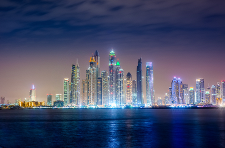Dubai Cityscape Marina Panorama at Night - View from Atlantis The Palm Tomasz Ganclerz 17 March 2017のeditorial素材