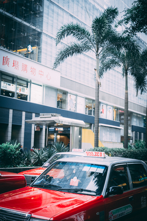 Taxis on the street in Hong Kongのeditorial素材