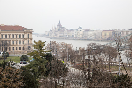 Danube river and Hungarian parliamentの写真素材