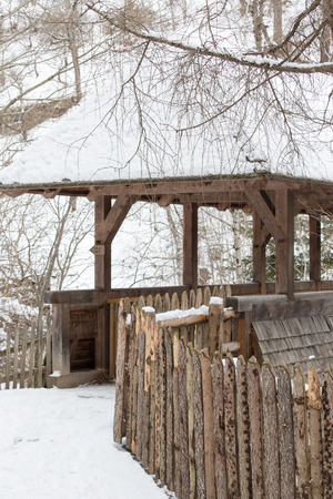 Wooden Bridge with Snowの写真素材