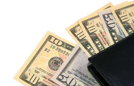 wallet with american dollars isolated on white