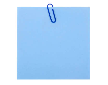 blue paper note with clip isolated on white background