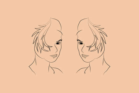 Abstract  hand-drawn line drawing minimal woman portrait and body Vector illustration Contemporary portraitのイラスト素材