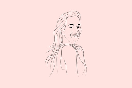 Abstract  hand drawn line drawing minimal woman portrait and body Vector illustration Contemporary portraitのイラスト素材