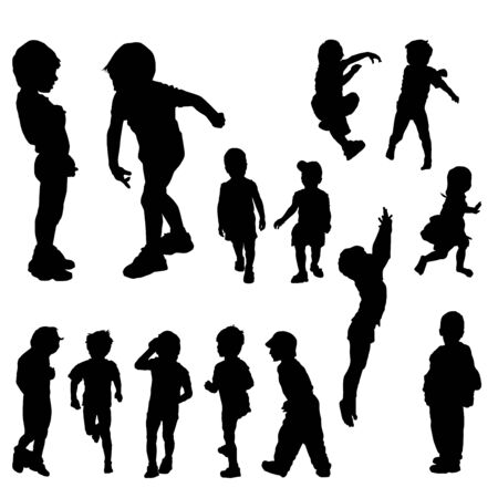 children silhouettes in different positions, illustrationのイラスト素材