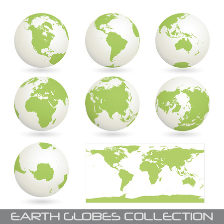 collection of earth globes end a map isolated on white.のイラスト素材