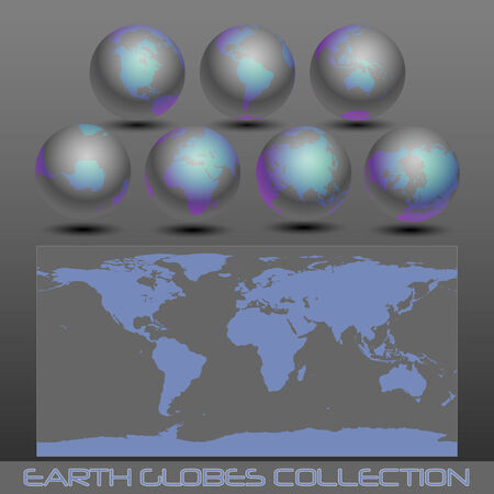 collection of black earth globes end a map.のイラスト素材