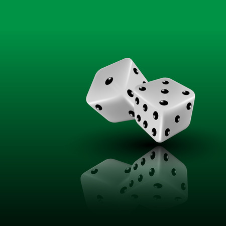 two dice on green background with reflection,  illustrationのイラスト素材