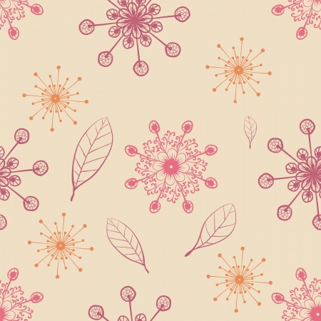 hand draw  seamless pattern with snow flakes and leafsのイラスト素材