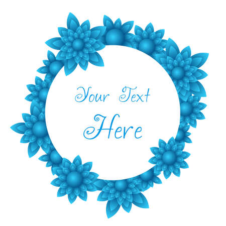 vector blue rounded frame containing many little flowersのイラスト素材