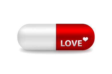 vector red and white pill of love with light shadowのイラスト素材