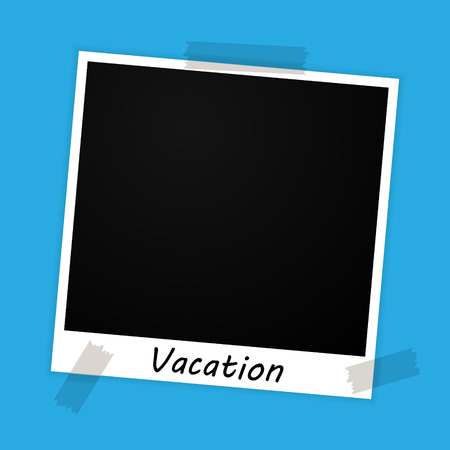 photo frame with vacation sign on blue backgroundのイラスト素材