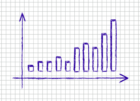 vector hand drawn illustration of chart on the squared school notebookのイラスト素材