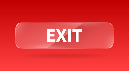 vector red glass button with white sign exit and reflectionのイラスト素材