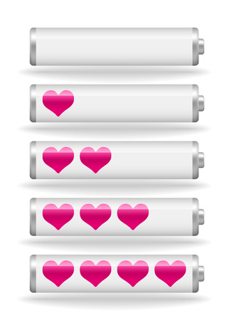 set of vector glossy love battery fullness indicator with light shadowのイラスト素材