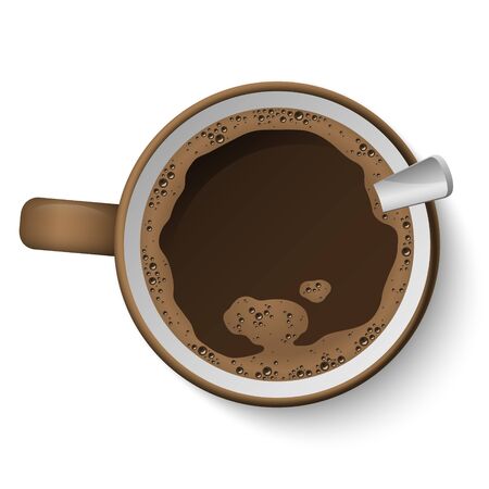 vector realistic brown coffee cup with coffee and coffee spoonのイラスト素材