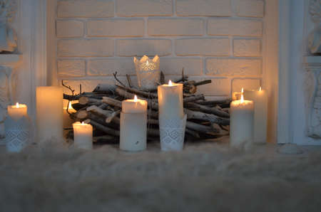 fire place with candlesの写真素材