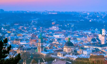 Night city view from High Castle point in Lvivの写真素材