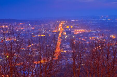 Night city view from High Castle point in Lvivの写真素材