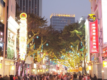 Beijing Lu Shopping Street in Guangzhou on Feb 02, 2011. Famous shopping street with many shops and restaurants was reconstructed for Asian Games 2010. CANTON, CHINA のeditorial素材