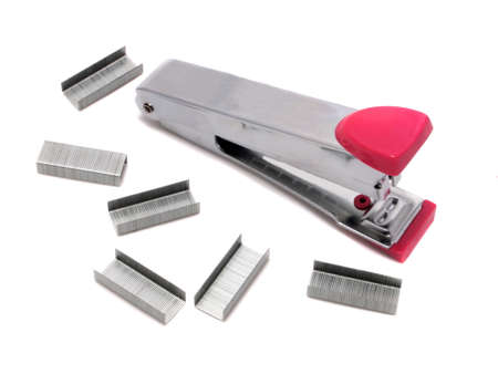 Silver Pink strip stapler with isolated on white background の写真素材